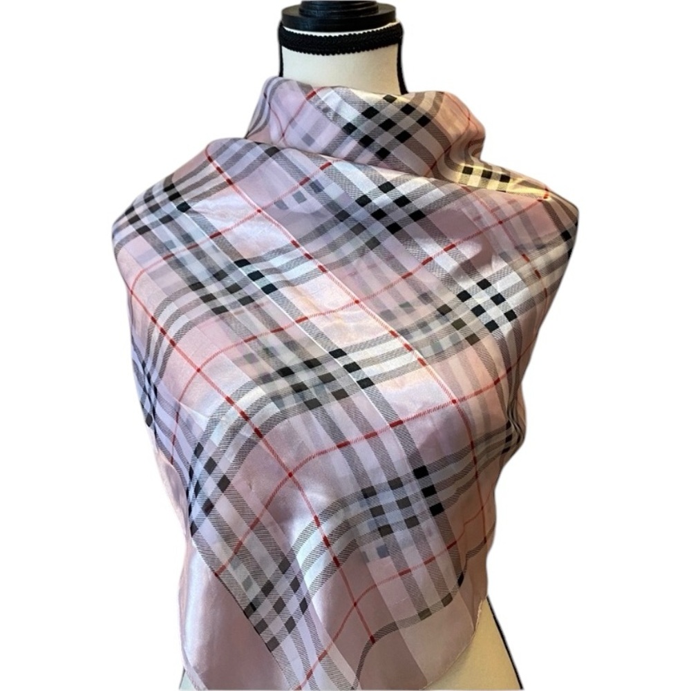 Pink Black & Red Plaid Head Scarf 38” x 38”